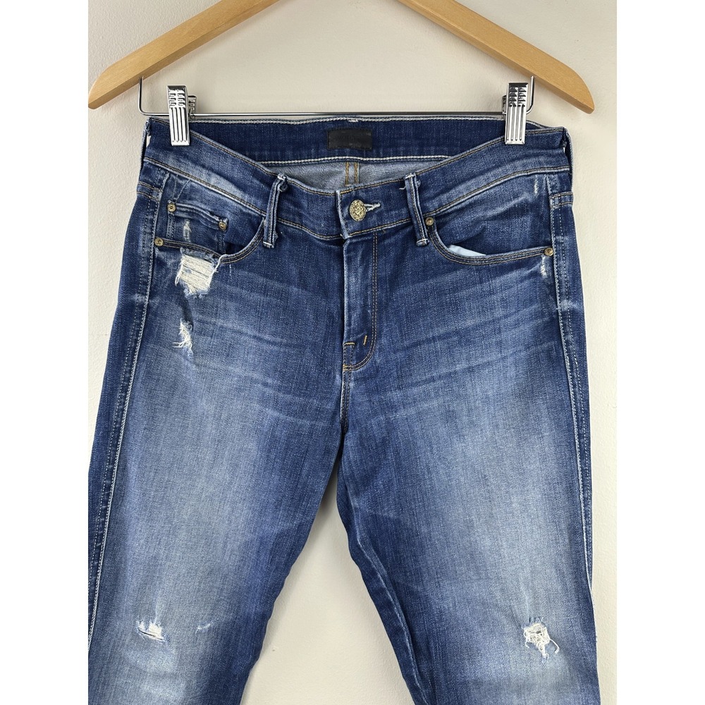 MOTHER The Vamp Distressed Jeans Rough It Up Wash Blue Denim Mid Rise Skinny 28 - Picture 3 of 14